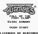 Teenage Mutant Hero Turtles: Fall of the Foot Clan title screen for GameBoy